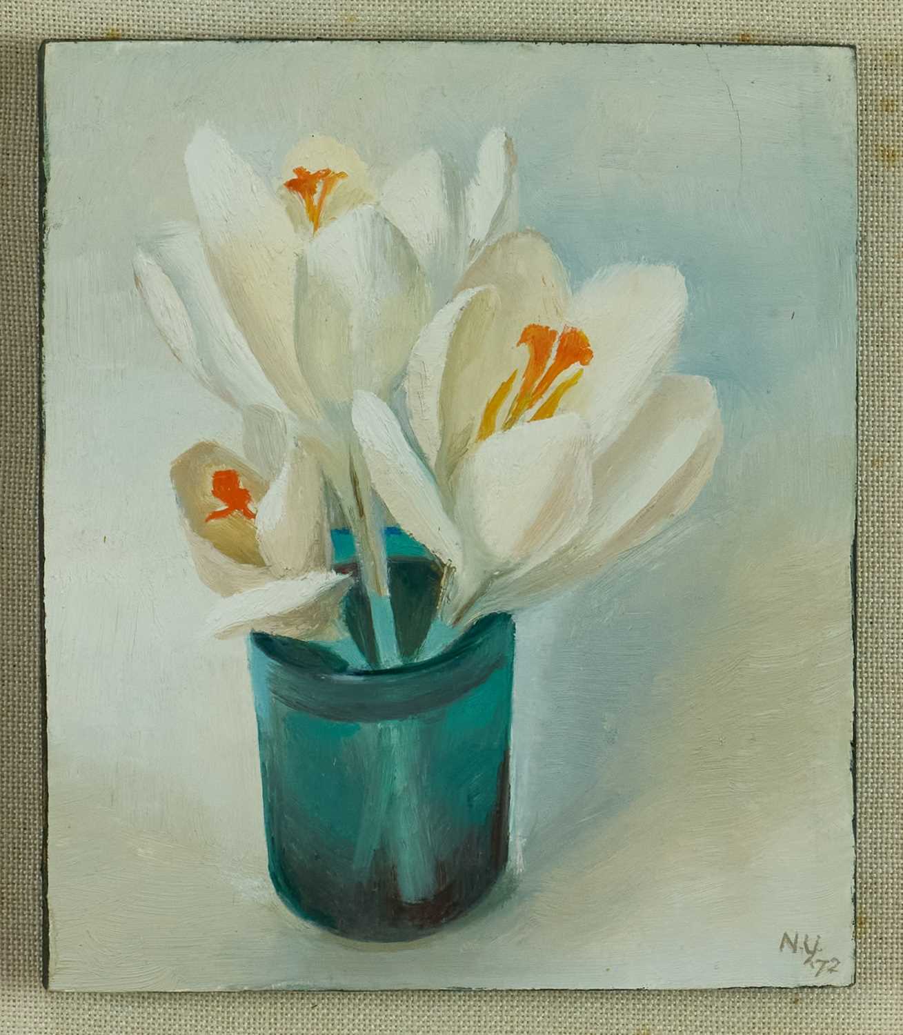 Lot 1188 - *Nan Youngman (1906-1995) oil on board - Crocuses, signed and dated '72, glazed frame