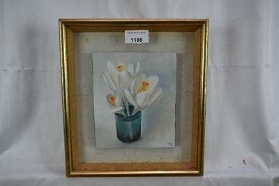 Lot 1188 - *Nan Youngman (1906-1995) oil on board - Crocuses, signed and dated '72, glazed frame