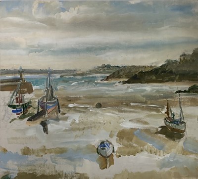 Lot 20 - Amy Watt (1900-1956) oil on canvas sketch, St Ives harbour, 26 x 28cm