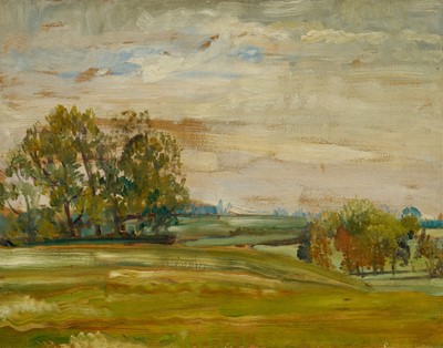 Lot 1190 - Amy Watt (1900-1956)  oil on panel, Sketch - View at Dedham, 31 x 39cm