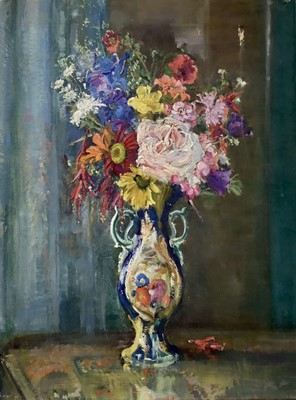 Lot 4 - Amy Millar Watt (1900-1956) oil on canvas, Flowers in a Swansea vase, 40 x 30cm unframed