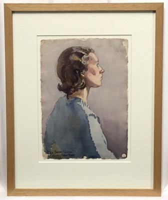 Lot 13 - Mary Millar Watt (1924-2023) watercolour - Portrait of Wilhelmina Barnes Graham, signed titled and dated '42, 33 x 24cm