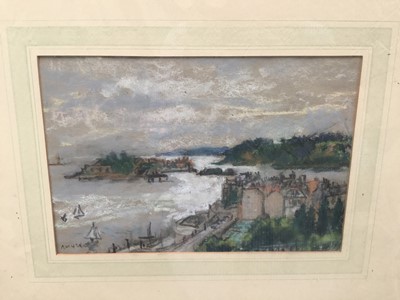 Lot 43 - Amy Watt (1900-1956) pastel - Drake's Island, Plymouth, 15 x 22cm, glazed frame