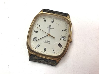 Lot 1095 - Omega De Ville quartz wristwatch and a Longines Presence quartz wristwatch on black leather strap (2)