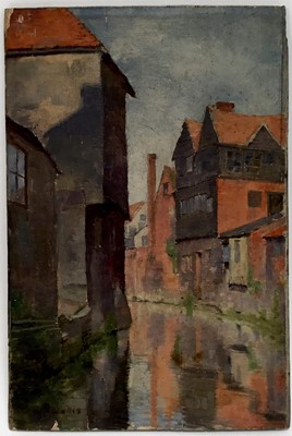 Lot 41 - F Wallis, oil on board, canal, together with an oil on board attributed verso to Mary Hart Dyke. (2)