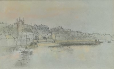 Lot 18 - Amy Watt (1900-1956) pastel - St Ives at dusk, 23cm x 37cm, in glazed frame