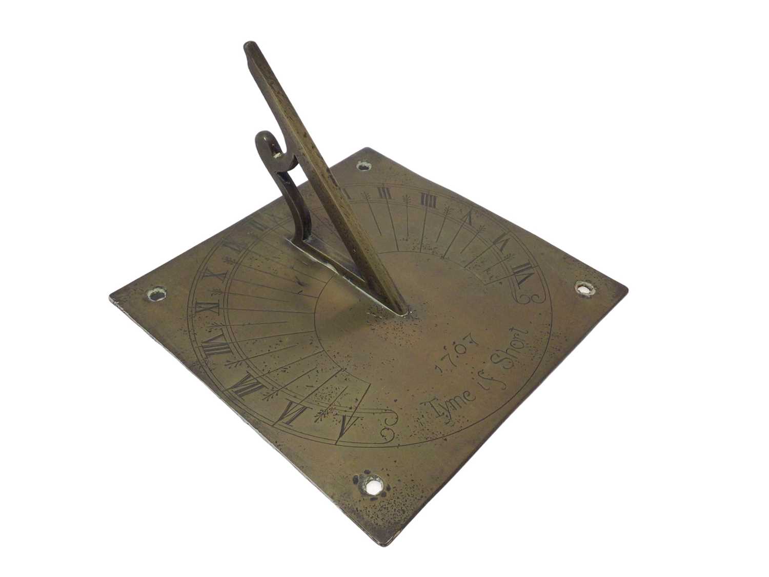 Lot 738 - Antique brass sundial engraved with the