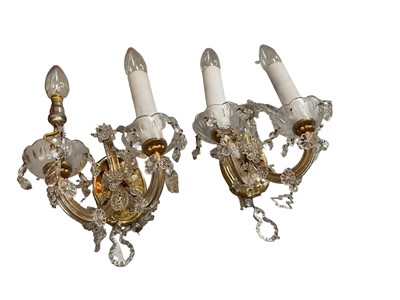 Lot 702 - Pair of brass wall lights, an oil lamp and silver plated basket