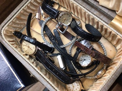 Lot 1100 - Group of vintage wristwatches including an Ingersoll Triumph. Roamer, Rotary etc and a travel clock