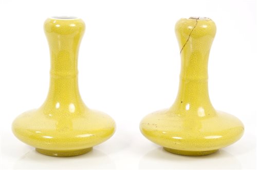 Lot 65 - Pair Chinese Imperial yellow garlic bulb neck...