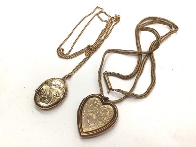 Lot 1106 - 9ct gold heart shaped locked on 9ct gold chain and one other 9ct gold locket on a gold plated chain