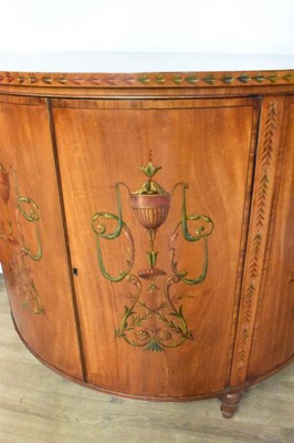 Lot 1508 - Pair of George III style satinwood and polychrome painted bowfront commodes