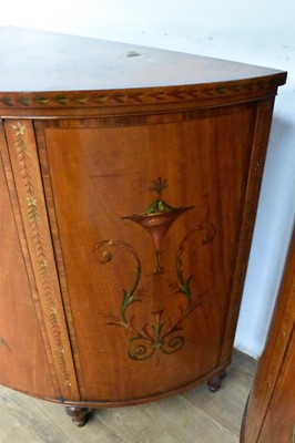 Lot 1508 - Pair of George III style satinwood and polychrome painted bowfront commodes