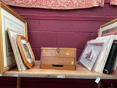 Lot 718 - Sewing box and a group of pictures, including watercolours