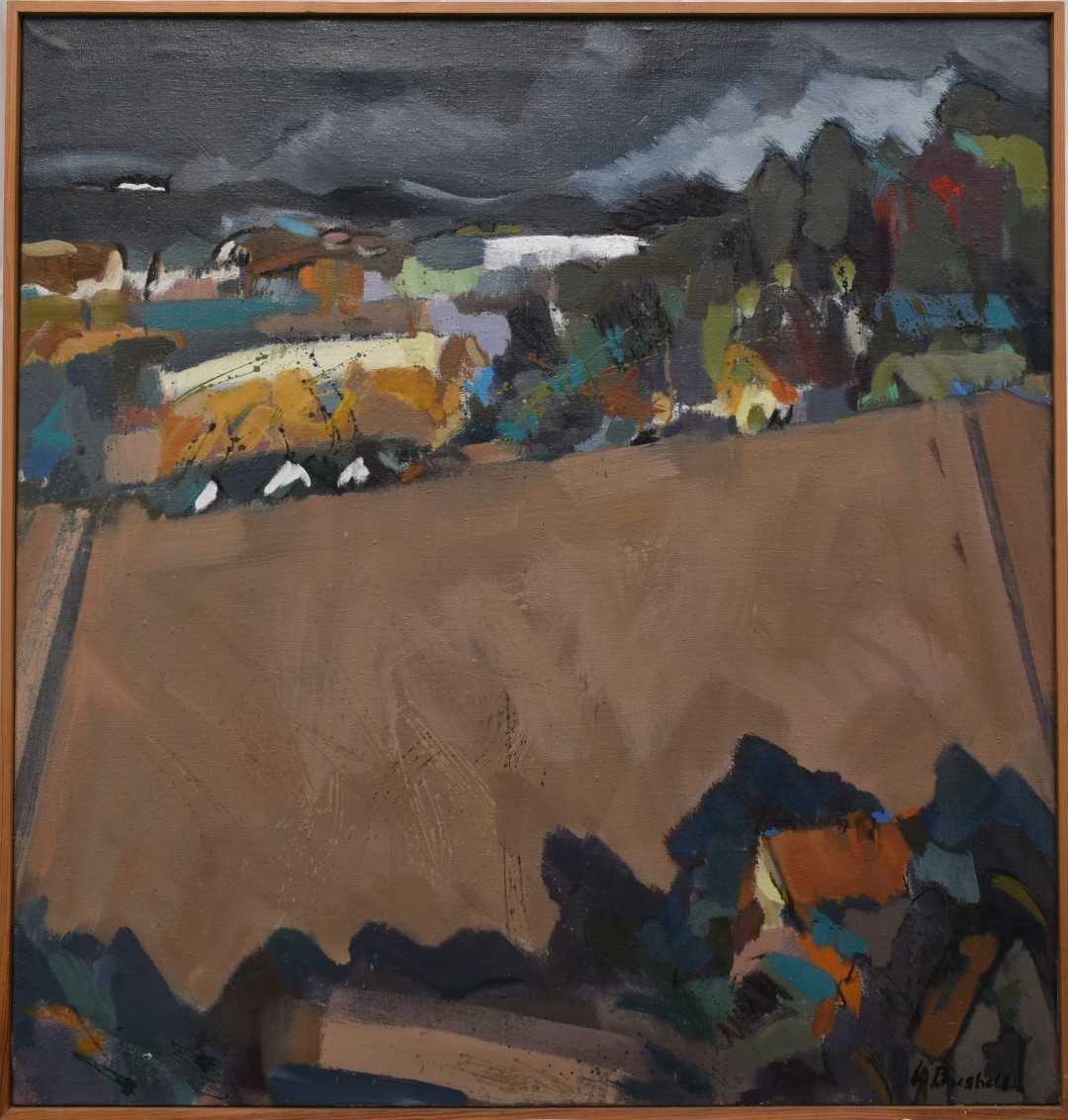 Lot 1312 - Lynn Bushell (b.1946) oil on canvas - Autumn Landscape, signed, 85cm x 80cm, framed