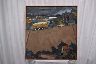 Lot 1312 - Lynn Bushell (b.1946) oil on canvas - Autumn Landscape, signed, 85cm x 80cm, framed