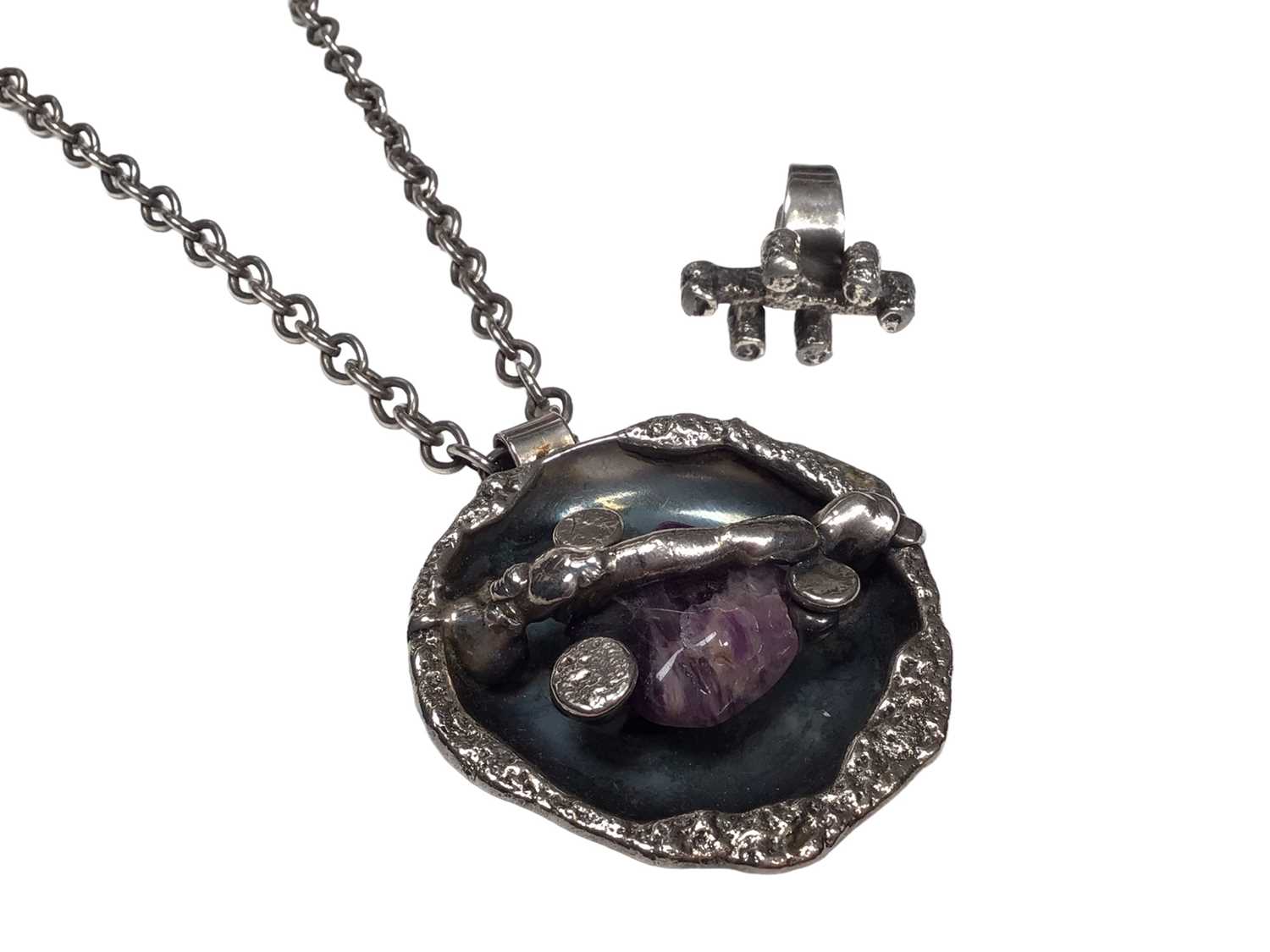 Lot 34 - Jacob Hull Danish silver plated abstract pendant and ring (2)