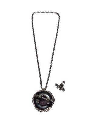 Lot 34 - Jacob Hull Danish silver plated abstract pendant and ring (2)