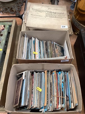 Lot 490 - Collection of 18th century and later vellum indentures and documents together with a bowler hat and two boxes of postcards.