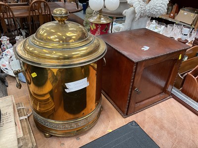 Lot 492 - Early 20th century oak letter cupboard together with a brass coal box (2)