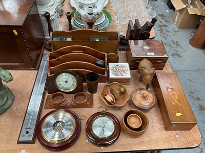 Lot 494 - Group of treen items to include letter racks, barometers and sundries.