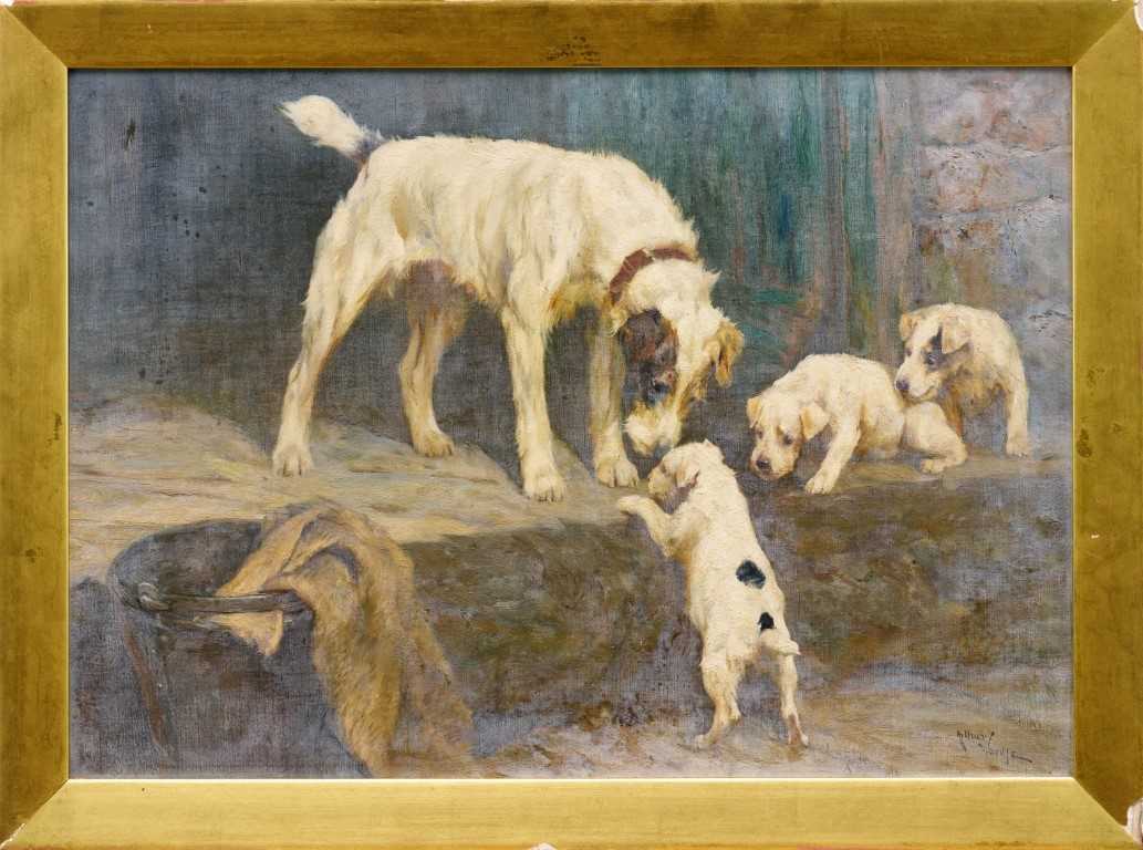 Lot 905 - Arthur Wardle (1864-1949), oil on canvas - 'The Wanderers Return', signed, 39cm x 54cm, in gilt frame