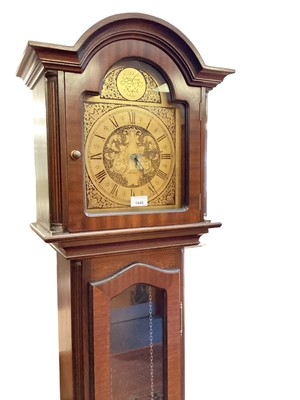 Lot 1449 - Reproduction mahogany longcase clock with pendulum and two brass weights