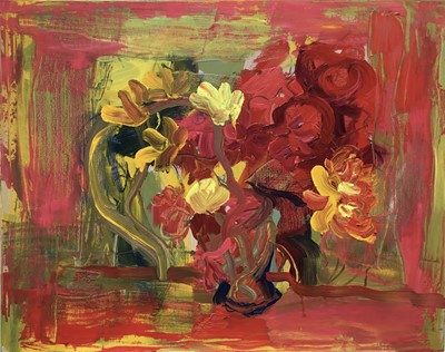 Lot 87 - Annelise Firth (b.1961) oil on canvas - Abstract of flowers, signed verso, unframed