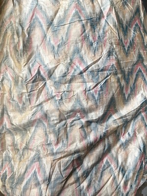 Lot 761 - Two pairs of patterned curtains with triple pleats and pink lining. Larger pair measuring approximately 165cm pleated top, 220cm drop and 380cm bottom width. The smaller pair measuring approximatel...