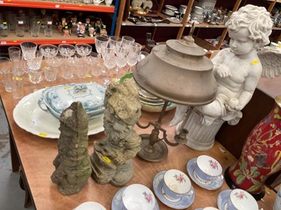 Lot 502 - Group of sundries to include concrete garden gnomes and cherub figure.