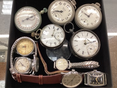 Lot 1113 - Group of pocket watches including two silver cased, stop watch and other wristwatches