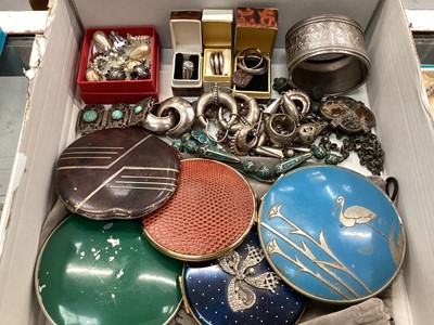 Lot 1114 - Group of silver and white metal jewellery, other costume jewellery, paste set tiara and some vintage powder compacts