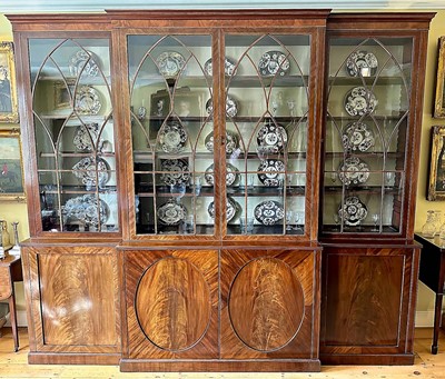 Lot 1481 - Regency mahogany and boxwood strung breakfront bookcase