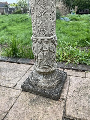 Lot 1553 - Brass sundial on a concrete pedestal base with weathered finish, 80cm high.
