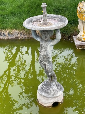 Lot 1558 - Antique lead garden fountain, the circular bowl with putti support on circular base.