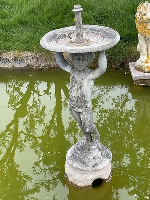 Lot 1558 - Antique lead garden fountain, the circular bowl with putti support on circular base.