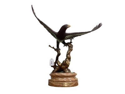 Lot 439 - Large bronzed figure of an eagle on a marble base, signed Soher