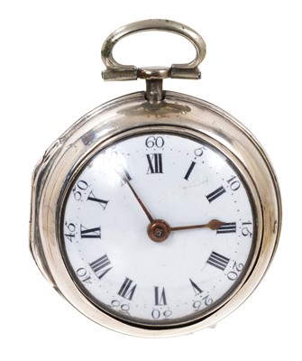 Lot 653 - Mid 18th silver pair-cased pocket watch