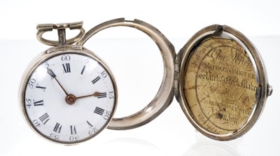 Lot 653 - Mid 18th silver pair-cased pocket watch