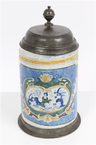 Lot 90 - 18th century German faience pottery stein with...