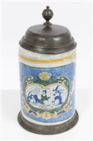 Lot 90 - 18th century German faience pottery stein with...