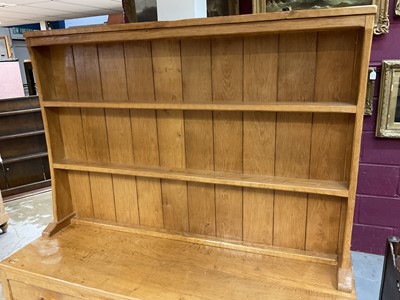 Lot 1529 - Suite of Derek 'Fishman' Slater blond oak dining furniture, comprising high dresser, adzed refectory table and set of six chairs (including two carvers) and hostess trolley (converting to two cof...