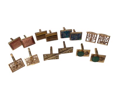 Lot 87 - Seven pairs of 1970s Chinese gold mounted and gem set cufflinks