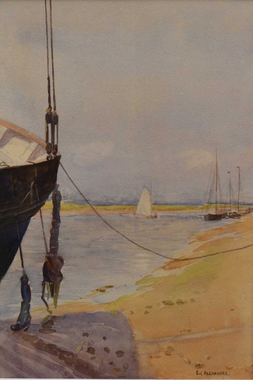 Lot 1280 - Effie Alexander, nee Fletcher, two watercolours - The Twizzle, Walton on the Naze, one signed with her maiden name the other her married name, together with another oil and watercolour - The Naze,...