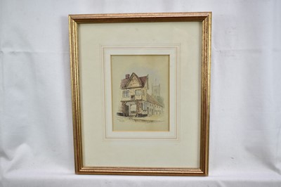 Lot 1244 - Edward Pococke (1843-1901) group of four ink and watercolour views of Ipswich to include Angel Lane, Old White Hart and other views, each signed, in matching glazed gilt frames