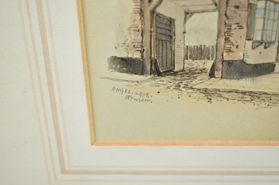 Lot 1244 - Edward Pococke (1843-1901) group of four ink and watercolour views of Ipswich to include Angel Lane, Old White Hart and other views, each signed, in matching glazed gilt frames