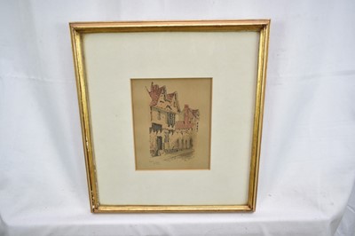 Lot 1244 - Edward Pococke (1843-1901) group of four ink and watercolour views of Ipswich to include Angel Lane, Old White Hart and other views, each signed, in matching glazed gilt frames