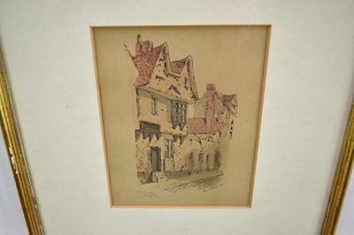 Lot 1244 - Edward Pococke (1843-1901) group of four ink and watercolour views of Ipswich to include Angel Lane, Old White Hart and other views, each signed, in matching glazed gilt frames