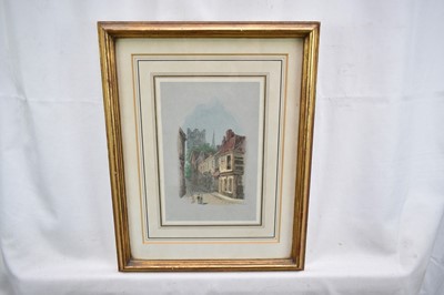 Lot 1244 - Edward Pococke (1843-1901) group of four ink and watercolour views of Ipswich to include Angel Lane, Old White Hart and other views, each signed, in matching glazed gilt frames
