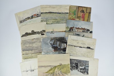 Lot 1289 - Fid Harnack (1897-1983) collection of twelve sketchbook works in watercolour and pencil, mostly coastal views, some signed, dated late ‘50’s and early 60’s